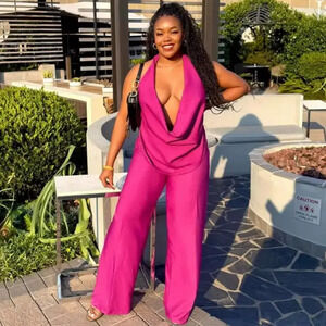 ZARA African Solid Halter Top & High-Waist Straight Pants Set
